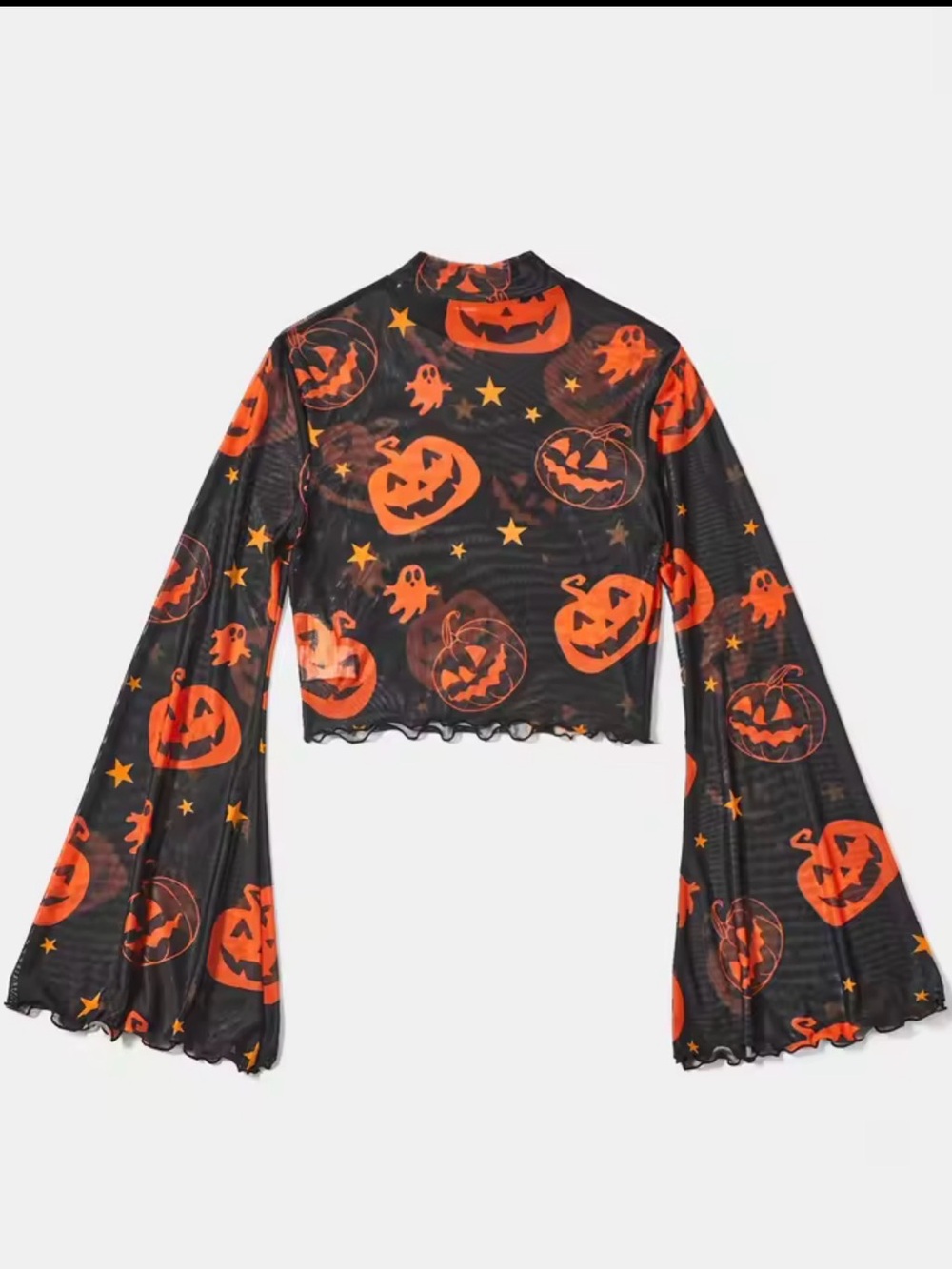 Halloween Pumpkin Mesh Top - Black & Orange